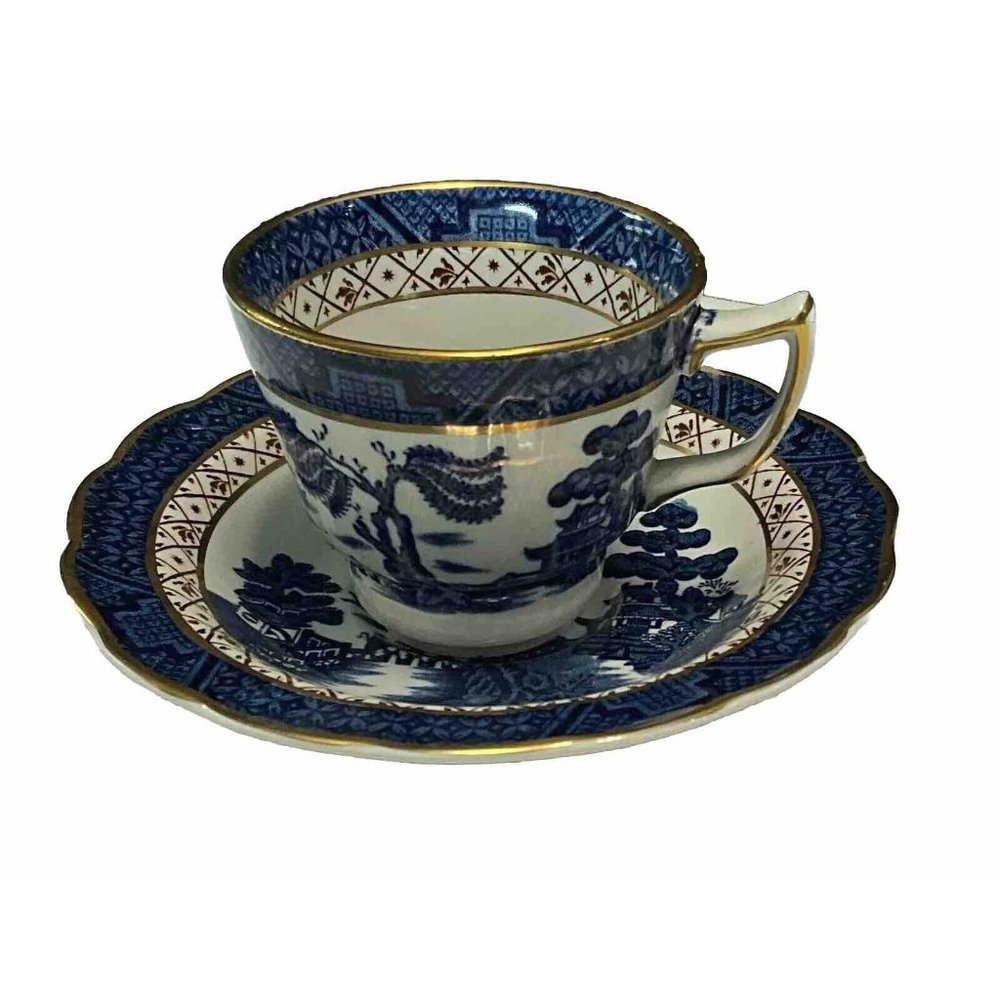 Cup & Saucer Set Real Old Willow by Booths with Gold Trim